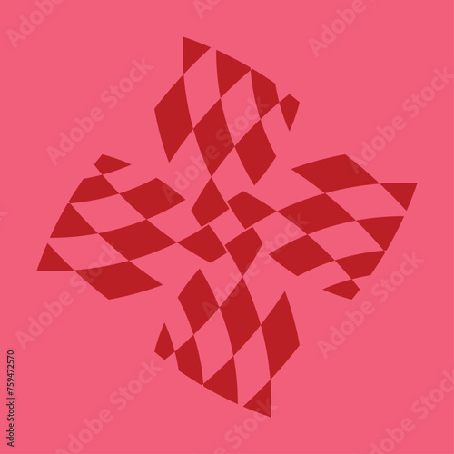 ceramic or tile vector design in an abstract shape, dark red on a pink background.