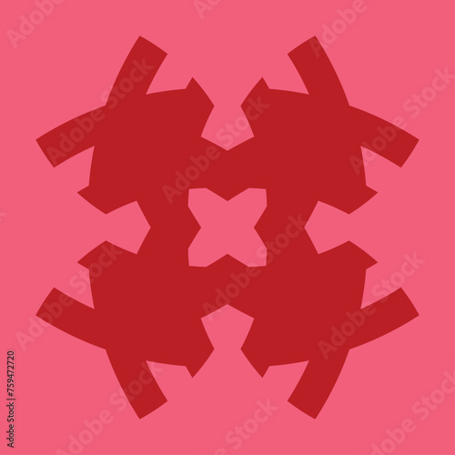 ceramic or tile vector design that forms blooming flower petals, dark red on a pink background.