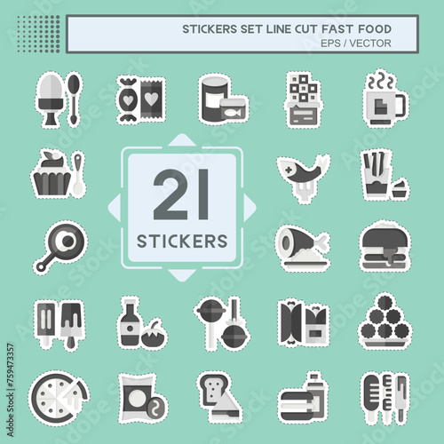 Sticker line cut Set Fast Food. related to Restaurant symbol. simple design editable. simple illustration