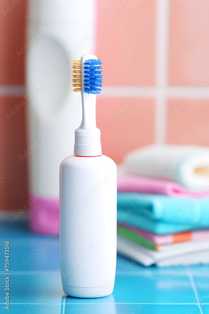 Dental Hygiene Essentials: Toothbrush, Toothpaste, Floss, and Mouthwash in a Clean, Natural Environment