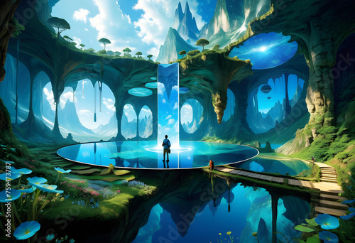 Inverted World Landscape, Landscape, Inverted, World, Upside-down, Fantasy, Surreal, Imaginary, Fictional, Dreamlike, Alternate Reality, Strange, Unusual, Bizarre, AI Generated