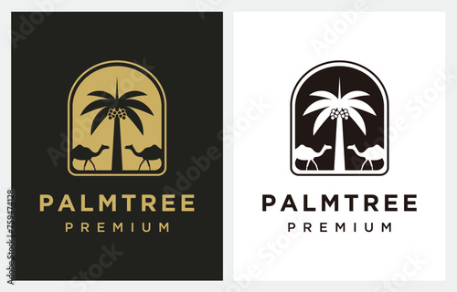 Date Palm with Camel Gold Luxury logo design inspiration