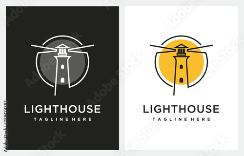 Lighthouse Beacon Ocean Circle logo design inspiration