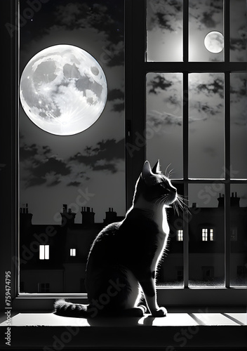 Silhouette of a cat perched on a window