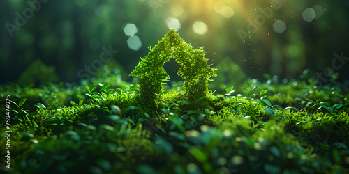 Green Home with Solar Panels and Lush Greenery AI Generative © Ubaid