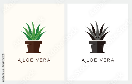 Aloe Vera Pot Garden logo design vector icon illustration