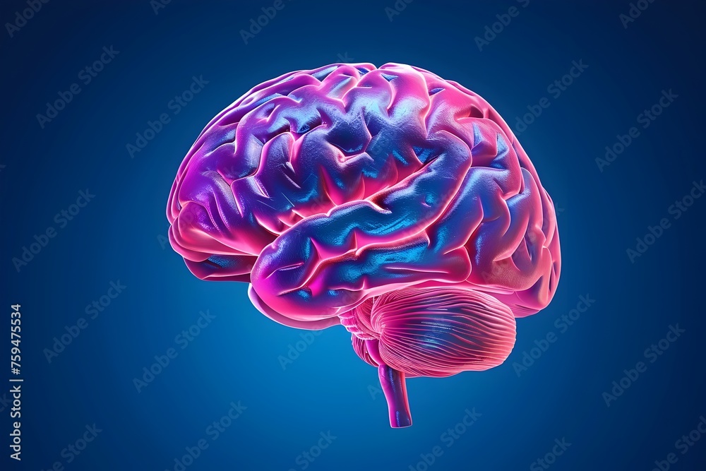 3D Render of Human Brain Glowing in Vibrant Colors on Blue Background 3D Render of Human Brain Glowing in Vibrant Colors on Blue Background