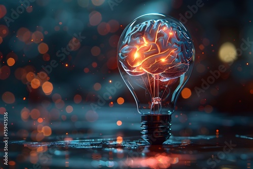 Ideation Illuminated: A 3D Rendered Light Bulb Brimming with a Glowing Brain - Conceptualizing Artificial Intelligence for Medical Research