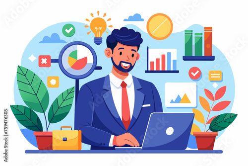 manager auditing business data concept flat illust