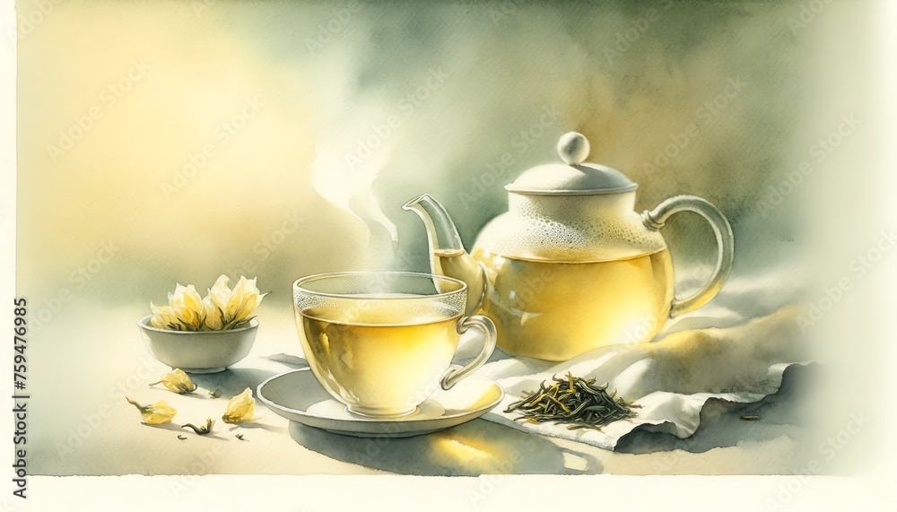 Watercolor painting of Yellow Tea Watercolor painting of Yellow Tea