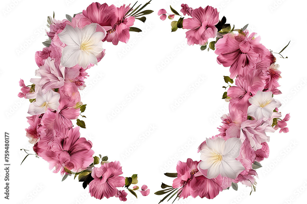 Frame of flowers with clipping path isolated on PNG Background. Generative Ai.