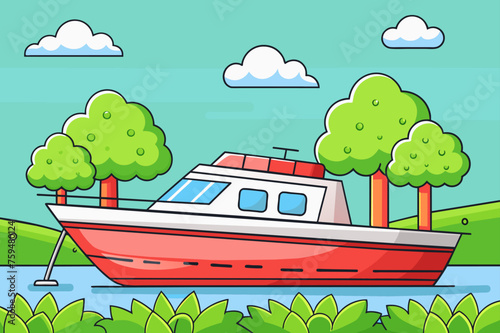 motorboat background is tree