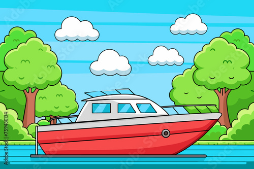 motorboat background is tree