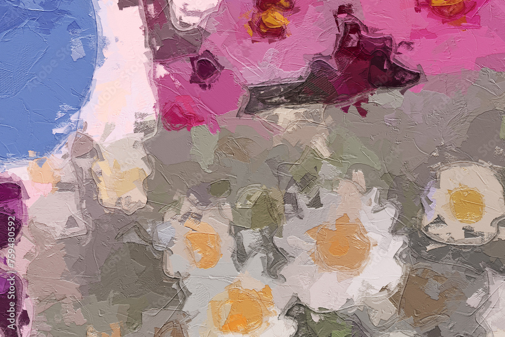 Naklejka premium Oil paintings and various flowers, lotus leaves, chrysanthemums, and cacti are beautiful