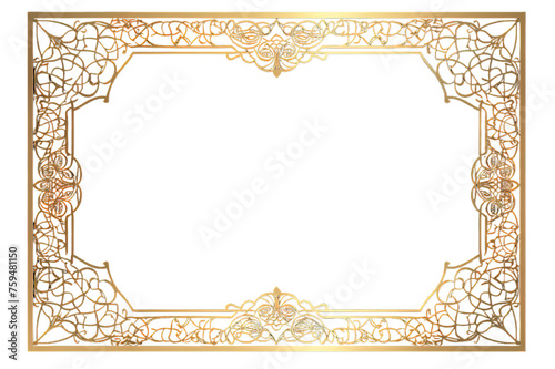 Golden frame for paintings, mirrors  isolated on PNG Background. Generative Ai.