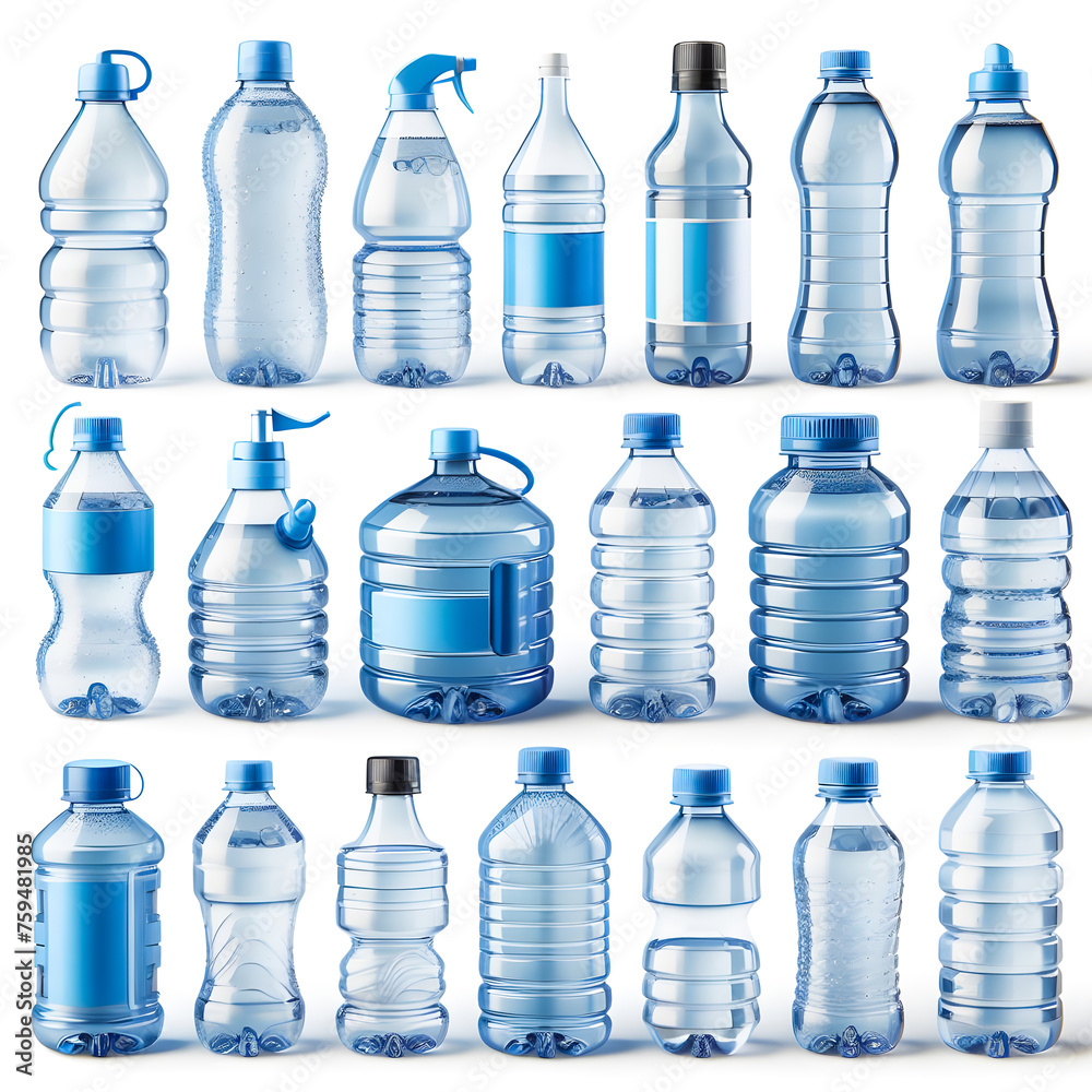 Illustration of various shapes of water bottles. Illustration of various shapes of water bottles.