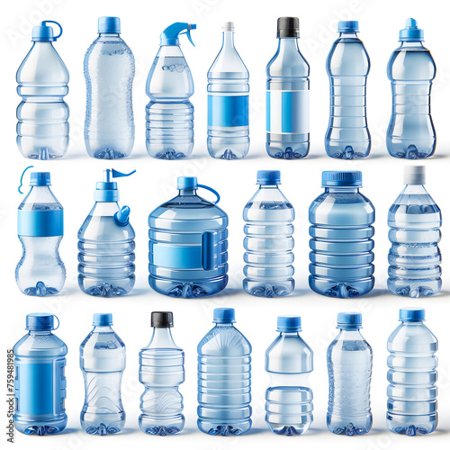 Illustration of various shapes of water bottles.