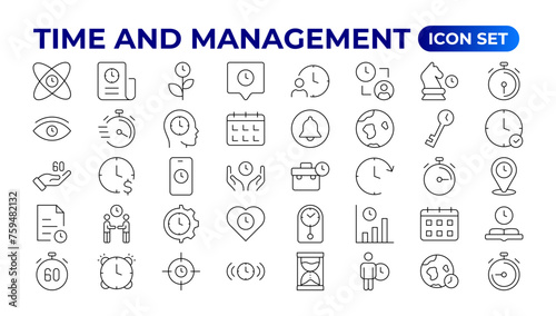 Business and management line icons set. Management icon collection. Project management icon collection. Time management and planning concept. Outline icon set.