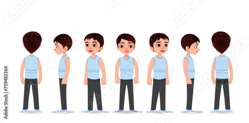 A Indian Boy character model sheet. Boy turnaround sheet