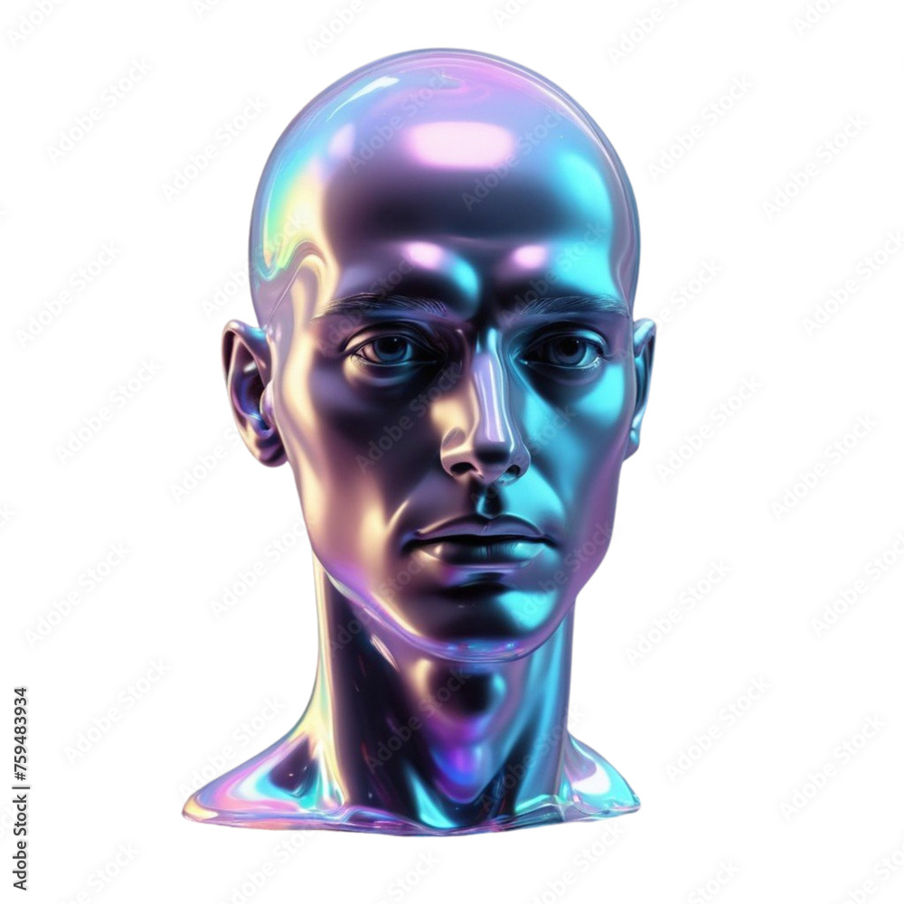 3d liquid head holographic ilustration on Isolated transparent background png. generated with A 3d liquid head holographic ilustration on Isolated transparent background png. generated with A