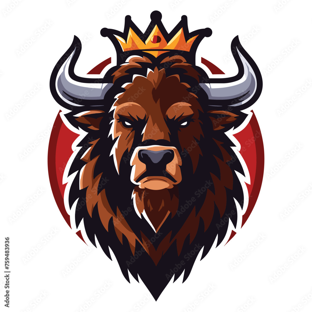 bison in a crown mascot vector illustration on white background bison in a crown mascot vector illustration on white background
