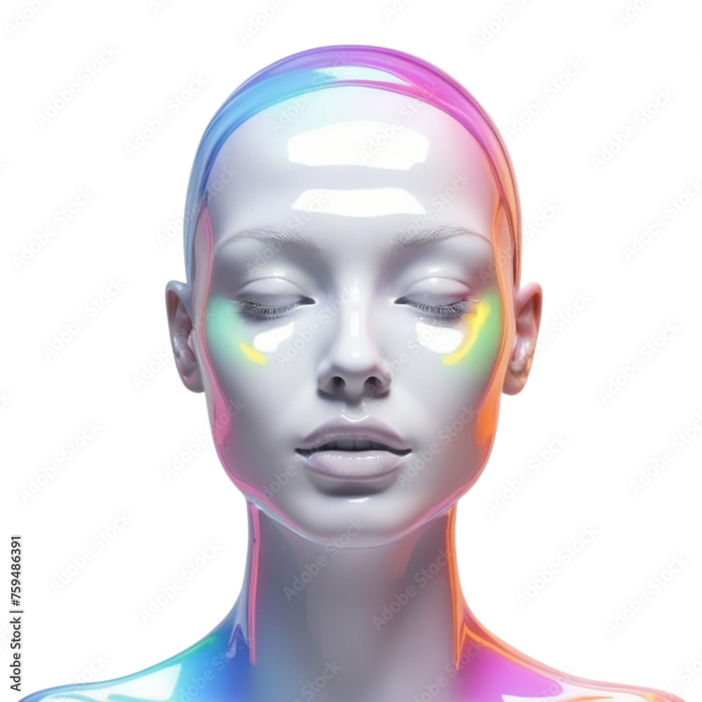 3d liquid head holographic ilustration on Isolated transparent background png. generated with AI 3d liquid head holographic ilustration on Isolated transparent background png. generated with AI