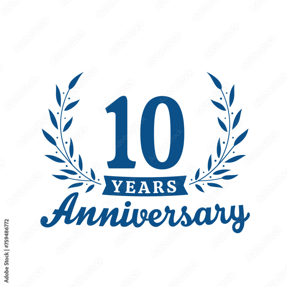 Celebrating 10 years anniversary logo design template. 10th anniversary celebrations logotype. Vector and illustrations.