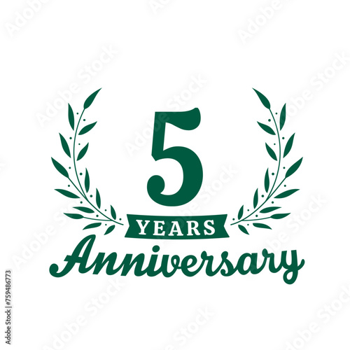 Celebrating 5 years anniversary logo design template. 5th anniversary celebrations logotype. Vector and illustrations.