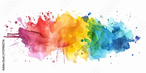 Vivid watercolor splash in a rainbow spectrum over a white background, conveying creativity and artistic expression.