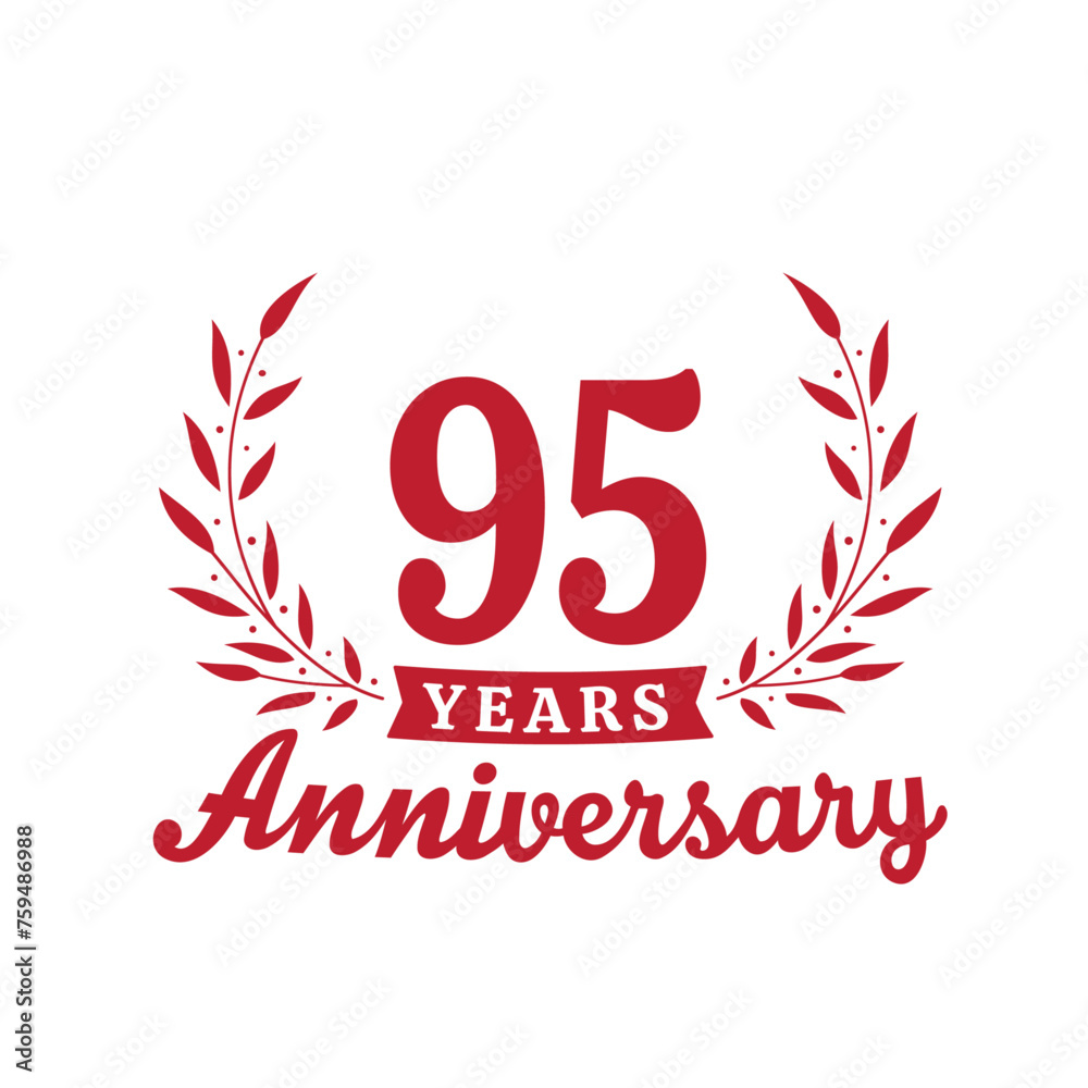 Celebrating 95 years anniversary logo design template. 95th anniversary celebrations logotype. Vector and illustrations.