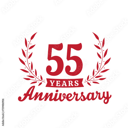 Celebrating 55 years anniversary logo design template. 55th anniversary celebrations logotype. Vector and illustrations.