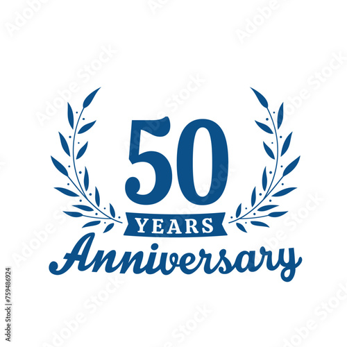 Celebrating 50 years anniversary logo design template. 50th anniversary celebrations logotype. Vector and illustrations.
