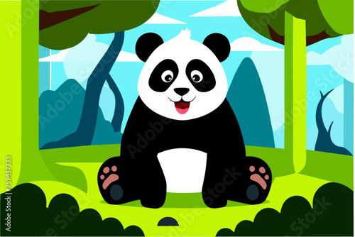 panda cute background is trees
