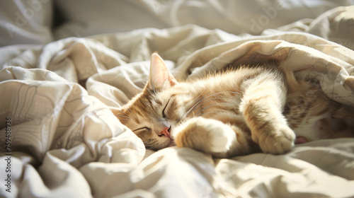 Cute cat sleeping in bed © Adrian Grosu