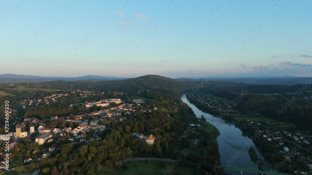 Beautiful Landscape River Mountains Lesko Aerial View Poland Beautiful Landscape River Mountains Lesko Aerial View Poland