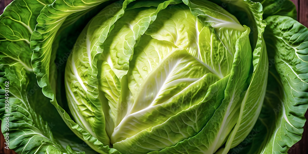 Fototapeta premium Green cabbage close-up as a background.