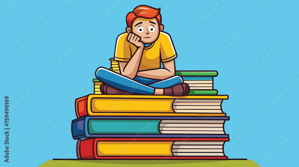 Student Contemplating Atop a Stack of Books Student Contemplating Atop a Stack of Books