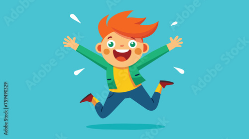 Exuberant Boy Jumping With Joy Against a Blue Background