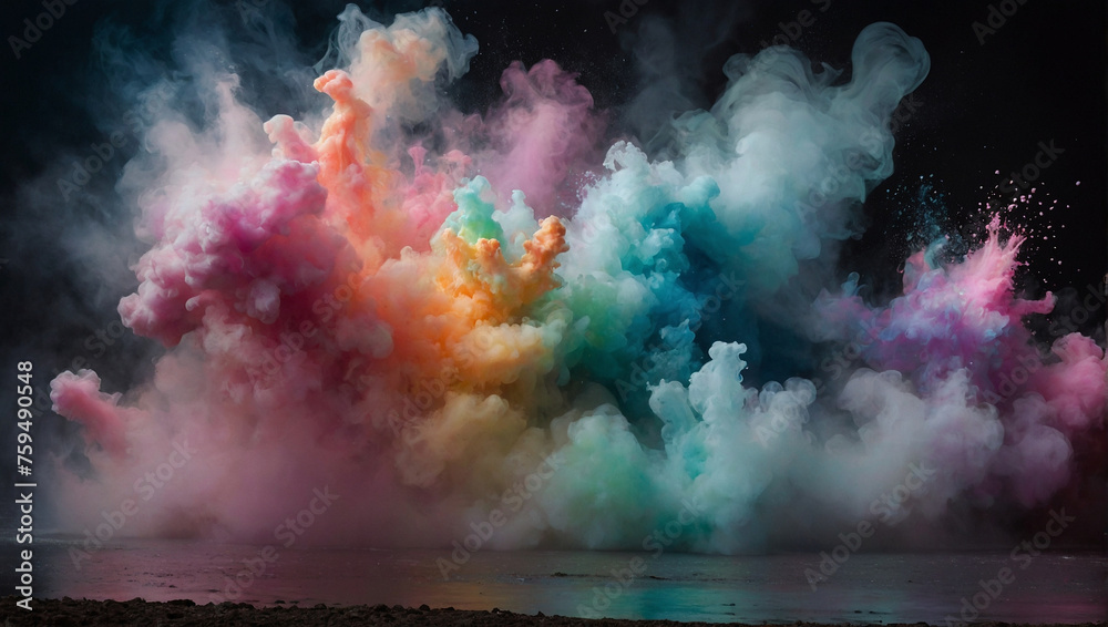 A fascinating sight of pastel-colored powder exploding in all directions. generative AI - obrazy, fototapety, plakaty 