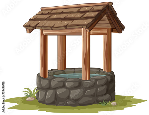 Cartoon illustration of an old-fashioned water well.