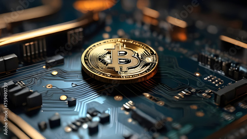 Cryptocurrency: Bitcoin Coin Symbolizing Digital Economy's Technological Foundation.