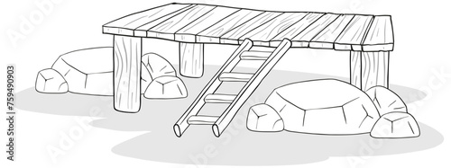 Vector illustration of a rustic outdoor seating area.
