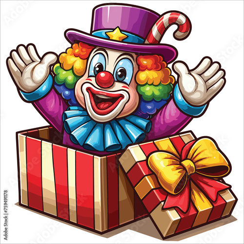 Clown in a gift box vector illustration vector isolated on white background