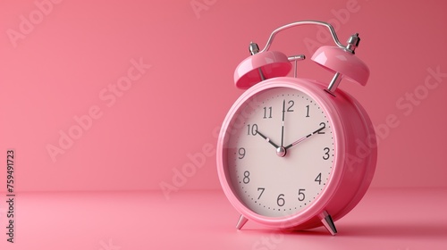 Alarm clock on pastel pink background pink clock design concept of time reminder.