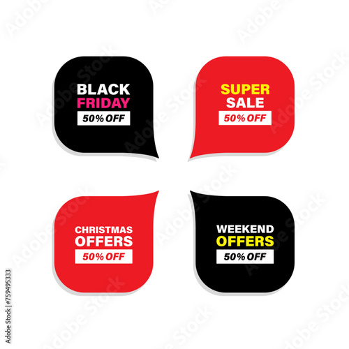 Holidays Sale tag collection, set of banner elements for website and advertising. Discount label design, sale web coupons. Vector promotion badge icons. Price sticker