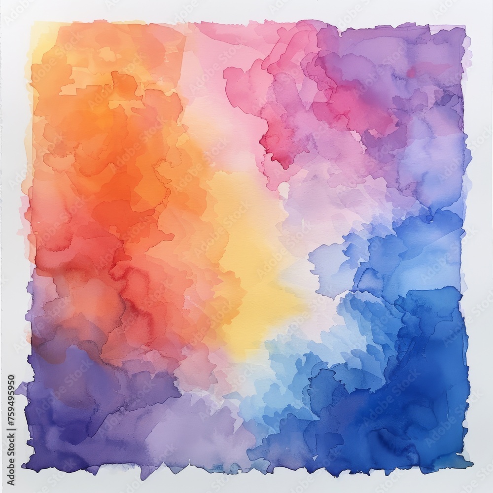 Softly blended watercolor hues ranging from a cool blue to a warm peach, confined within a square border on a pristine white background.
