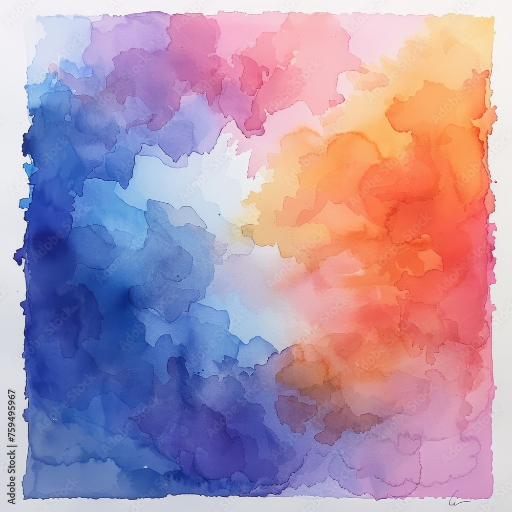 Softly blended watercolor hues ranging from a cool blue to a warm peach, confined within a square border on a pristine white background.