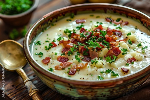 Savory German Potato Soup with Crispy Bacon and Fresh Herbs