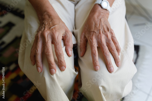 Senior woman hands close up photo