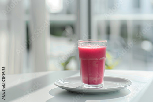 Refreshing Smoothie Drink on White Plate and Table Gen AI photo